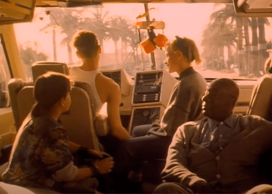 A picture of Griffin, Casey, Milton, and Speedbagger all inside the new camper van on their way to Oregon. A happy ending, I guess.